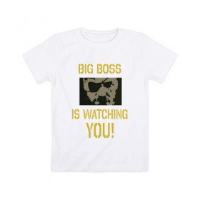Детская футболка хлопок с принтом Big Boss в Екатеринбурге, 100% хлопок | круглый вырез горловины, полуприлегающий силуэт, длина до линии бедер | hideo kojima | kojima | konami | metal gear | metal gear solid | mgs | биг босс | кодзима | мгс | метал гир | хидэо кодзима