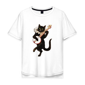 Мужская футболка хлопок Oversize с принтом Кот Музыкант в Екатеринбурге, 100% хлопок | свободный крой, круглый ворот, “спинка” длиннее передней части | кот | кот музыкант | котенок | музыкант