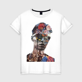 Женская футболка хлопок с принтом Искусство в Екатеринбурге, 100% хлопок | прямой крой, круглый вырез горловины, длина до линии бедер, слегка спущенное плечо | голова | искусство | картина | стиль | цветы | человек