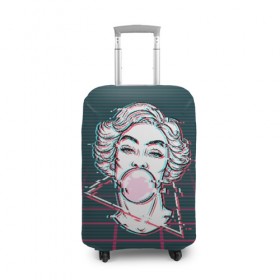 Чехол для чемодана 3D с принтом blowing bubble gum glitch в Екатеринбурге, 86% полиэфир, 14% спандекс | двустороннее нанесение принта, прорези для ручек и колес | blowing | bubble gum | абстракция | глитч | девушка | жвачка | линии | мода | психоделика | пузырь