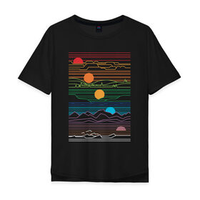 Мужская футболка хлопок Oversize с принтом Абстракция Закат в Екатеринбурге, 100% хлопок | свободный крой, круглый ворот, “спинка” длиннее передней части | abstraction | moon | retro | summer | sun | абстракция | винтаж | геометрия | закат | летние | лето | луна | рассвет | ретро | солнце