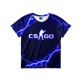 Детская футболка 3D с принтом CS GO LIGHTNING STYLE в Екатеринбурге, 100% гипоаллергенный полиэфир | прямой крой, круглый вырез горловины, длина до линии бедер, чуть спущенное плечо, ткань немного тянется | astralis | awp | counter strike | cs go | cs go global offensive | faze clan | hyper beast | team liquid | thunder | астралис | молнии | тим ликвид | фейз клан | хайпер бист | шторм