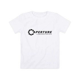 Детская футболка хлопок с принтом Aperture laboratorie (+ спина) в Екатеринбурге, 100% хлопок | круглый вырез горловины, полуприлегающий силуэт, длина до линии бедер | aperture | chell | half life | головоломка | испытуемый | портал | телепорт | челл