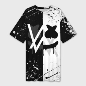 Платье-футболка 3D с принтом ALAN WALKER x MARSHMELLO в Екатеринбурге,  |  | alan walker | aw | electro | electro music | marshmello | music | алан уокер | маршмелло | музыка | музыкант | электро | электронная музыка