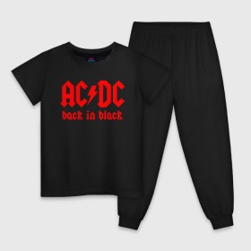 Детская пижама хлопок с принтом AC/DC BACK IN BLACK в Екатеринбурге, 100% хлопок |  брюки и футболка прямого кроя, без карманов, на брюках мягкая резинка на поясе и по низу штанин
 | ac dc | acdc | ас дс | асдс