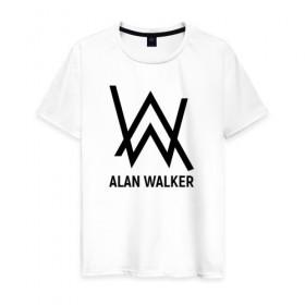 Мужская футболка хлопок с принтом ALAN WALKER в Екатеринбурге, 100% хлопок | прямой крой, круглый вырез горловины, длина до линии бедер, слегка спущенное плечо. | 