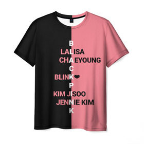 Мужская футболка 3D с принтом BLACKPINK в Екатеринбурге, 100% полиэфир | прямой крой, круглый вырез горловины, длина до линии бедер | Тематика изображения на принте: black | blackpink | bts | jennie | jisoo | k pop | kim | lalisa | lisa | manoban | park | pink | rose | young | бтс | дженни | джису | ён | ким | лалиса | лиса | манобан | пак | розэ | че