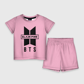 Детский костюм с шортами 3D с принтом BTS and BLACKPINK в Екатеринбурге,  |  | bangtan boys | black | blackpink | bt21 | bts | k pop | pink | rose | блек пинк | блекпинк | блэк пинк | блэкпинк | бтс