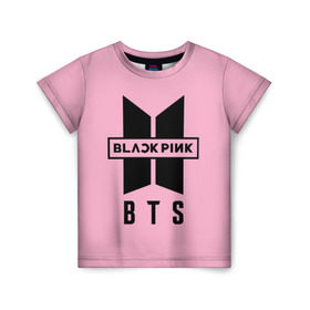 Детская футболка 3D с принтом BTS and BLACKPINK в Екатеринбурге, 100% гипоаллергенный полиэфир | прямой крой, круглый вырез горловины, длина до линии бедер, чуть спущенное плечо, ткань немного тянется | bangtan boys | black | blackpink | bt21 | bts | k pop | pink | rose | блек пинк | блекпинк | блэк пинк | блэкпинк | бтс