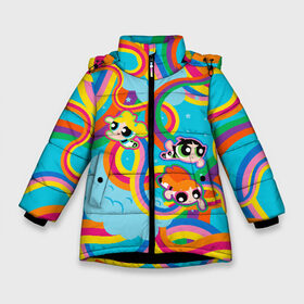 Зимняя куртка для девочек 3D с принтом Rainbow Powerpuff girls в Екатеринбурге, ткань верха — 100% полиэстер; подклад — 100% полиэстер, утеплитель — 100% полиэстер. | длина ниже бедра, удлиненная спинка, воротник стойка и отстегивающийся капюшон. Есть боковые карманы с листочкой на кнопках, утяжки по низу изделия и внутренний карман на молнии. 

Предусмотрены светоотражающий принт на спинке, радужный светоотражающий элемент на пуллере молнии и на резинке для утяжки. | powerpuff girls | ppg | бабблс | баттеркап | блоссом | крошки | крутые девчонки | лютик | пестик | пузырек | супер крошки | супергерой | таунсвиль | цветик