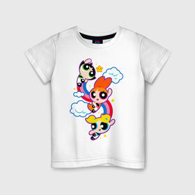 Детская футболка хлопок с принтом Bubbles, Blossom, Buttercup в Екатеринбурге, 100% хлопок | круглый вырез горловины, полуприлегающий силуэт, длина до линии бедер | powerpuff girls | ppg | бабблс | баттеркап | блоссом | крошки | крутые девчонки | лютик | пестик | пузырек | супер крошки | супергерой | таунсвиль | цветик