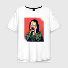 Мужская футболка хлопок Oversize с принтом Мона Лиза в Екатеринбурге, 100% хлопок | свободный крой, круглый ворот, “спинка” длиннее передней части | fear | halloween | mona lisa | мона лиза | ужас | хеллоуин | хэллоуин