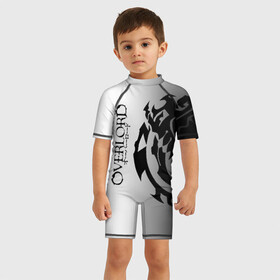 Детский купальный костюм 3D с принтом черный лого оверлорд на белом фоне в Екатеринбурге, Полиэстер 85%, Спандекс 15% | застежка на молнии на спине | Тематика изображения на принте: overlord | аниме | геометрия | градиент | лого | логотип | надпись | оверлорд | сериал