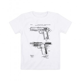 Детская футболка хлопок с принтом Пистолет в Екатеринбурге, 100% хлопок | круглый вырез горловины, полуприлегающий силуэт, длина до линии бедер | patent | армия | идея | история | оружие | патент | пистолет | разработка | чертеж | чертежи