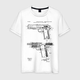 Мужская футболка хлопок с принтом Пистолет в Екатеринбурге, 100% хлопок | прямой крой, круглый вырез горловины, длина до линии бедер, слегка спущенное плечо. | patent | армия | идея | история | оружие | патент | пистолет | разработка | чертеж | чертежи