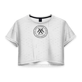 Женская футболка Cropp-top с принтом monsta x в Екатеринбурге, 100% полиэстер | круглая горловина, длина футболки до линии талии, рукава с отворотами | monsta x