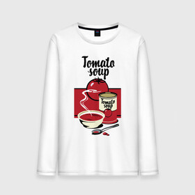 Мужской лонгслив хлопок с принтом Томатный суп в Екатеринбурге, 100% хлопок |  | Тематика изображения на принте: flat | food | poster | retro | soup | spoon | steam | tomato | еда | ложка | пар | плакат | помидор | ретро | суп | тарелка