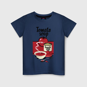 Детская футболка хлопок с принтом Томатный суп в Екатеринбурге, 100% хлопок | круглый вырез горловины, полуприлегающий силуэт, длина до линии бедер | flat | food | poster | retro | soup | spoon | steam | tomato | еда | ложка | пар | плакат | помидор | ретро | суп | тарелка