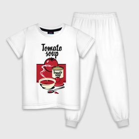Детская пижама хлопок с принтом Томатный суп в Екатеринбурге, 100% хлопок |  брюки и футболка прямого кроя, без карманов, на брюках мягкая резинка на поясе и по низу штанин
 | Тематика изображения на принте: flat | food | poster | retro | soup | spoon | steam | tomato | еда | ложка | пар | плакат | помидор | ретро | суп | тарелка