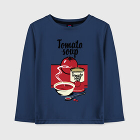 Детский лонгслив хлопок с принтом Томатный суп в Екатеринбурге, 100% хлопок | круглый вырез горловины, полуприлегающий силуэт, длина до линии бедер | flat | food | poster | retro | soup | spoon | steam | tomato | еда | ложка | пар | плакат | помидор | ретро | суп | тарелка