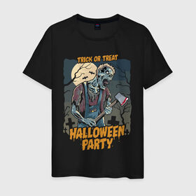 Мужская футболка хлопок с принтом Halloween party в Екатеринбурге, 100% хлопок | прямой крой, круглый вырез горловины, длина до линии бедер, слегка спущенное плечо. | axe | bat | blood | cross | halloween | horror | jaw | moon | night | party | skeleton | tomb | tree | view | zombie | вечеринка | гробница | дерево | крест | кровь | летучая мышь | луна | ночь | скелет | топор | хэллоуин