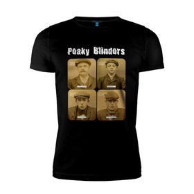 Мужская футболка премиум с принтом Peaky Blinders в Екатеринбурге, 92% хлопок, 8% лайкра | приталенный силуэт, круглый вырез ворота, длина до линии бедра, короткий рукав | Тематика изображения на принте: peaky blinders | острые козырьки | сериал
