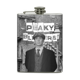 Фляга с принтом Peaky Blinders в Екатеринбурге, металлический корпус | емкость 0,22 л, размер 125 х 94 мм. Виниловая наклейка запечатывается полностью | Тематика изображения на принте: peaky blinders | острые козырьки | сериал