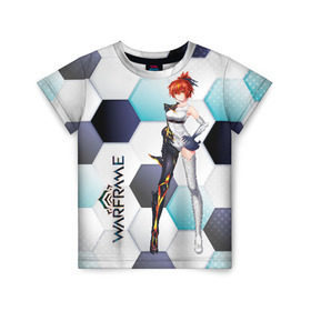 Детская футболка 3D с принтом Warframe girl anime в Екатеринбурге, 100% гипоаллергенный полиэфир | прямой крой, круглый вырез горловины, длина до линии бедер, чуть спущенное плечо, ткань немного тянется | digital extremes | excalibur | nyx | saryn | space | warframe | варфрэйм | космос | шутер