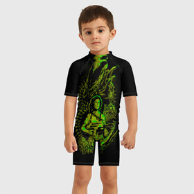 Детский купальный костюм 3D с принтом Чужой в Екатеринбурге, Полиэстер 85%, Спандекс 15% | застежка на молнии на спине | alien | lv 426 | грудол | даллас | звездолет | инопланетное | лицехват | ностромо | рипли | сигурни | существо | уивер