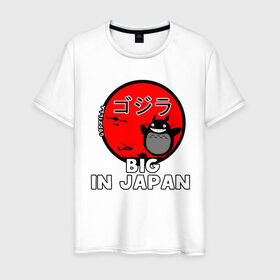 Мужская футболка хлопок с принтом Big in Japan в Екатеринбурге, 100% хлопок | прямой крой, круглый вырез горловины, длина до линии бедер, слегка спущенное плечо. | big in japan | годзилла | японский флаг