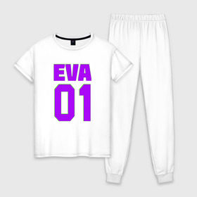 Женская пижама хлопок с принтом EVANGELION (EVA 01) в Екатеринбурге, 100% хлопок | брюки и футболка прямого кроя, без карманов, на брюках мягкая резинка на поясе и по низу штанин | angel | eva | evangelion | neon genesis evangelion | nerv | аска лэнгли сорью | ева | евангелион | мисато кацураги | рей аянами | синдзи