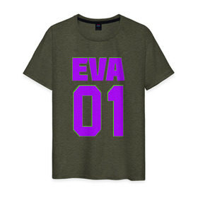 Мужская футболка хлопок с принтом EVANGELION (EVA 01) в Екатеринбурге, 100% хлопок | прямой крой, круглый вырез горловины, длина до линии бедер, слегка спущенное плечо. | angel | eva | evangelion | neon genesis evangelion | nerv | аска лэнгли сорью | ева | евангелион | мисато кацураги | рей аянами | синдзи