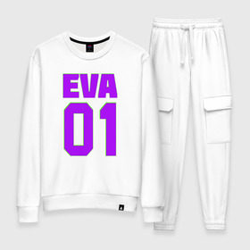 Женский костюм хлопок с принтом EVANGELION (EVA 01) в Екатеринбурге, 100% хлопок | на свитшоте круглая горловина, мягкая резинка по низу. Брюки заужены к низу, на них два вида карманов: два 