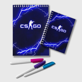 Блокнот с принтом CS GO LIGHTNING STYLE в Екатеринбурге, 100% бумага | 48 листов, плотность листов — 60 г/м2, плотность картонной обложки — 250 г/м2. Листы скреплены удобной пружинной спиралью. Цвет линий — светло-серый
 | Тематика изображения на принте: astralis | awp | counter strike | cs go | cs go global offensive | faze clan | hyper beast | team liquid | thunder | астралис | молнии | тим ликвид | фейз клан | хайпер бист | шторм