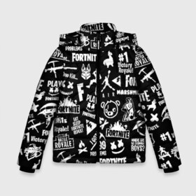 Зимняя куртка для мальчиков 3D с принтом FORTNITE ПАТТЕРН ФОРТНАЙТ ПАТТЕРН в Екатеринбурге, ткань верха — 100% полиэстер; подклад — 100% полиэстер, утеплитель — 100% полиэстер | длина ниже бедра, удлиненная спинка, воротник стойка и отстегивающийся капюшон. Есть боковые карманы с листочкой на кнопках, утяжки по низу изделия и внутренний карман на молнии. 

Предусмотрены светоотражающий принт на спинке, радужный светоотражающий элемент на пуллере молнии и на резинке для утяжки | fortnite | fortnite 2 | fortnite x маршмелло | ikonik | marshmello | ninja | ninja streamer | иконик | ниндзя | фортнайт | фортнайт 2 | фортнайт глава 2