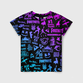 Детская футболка 3D с принтом FORTNITE ПАТТЕРН в Екатеринбурге, 100% гипоаллергенный полиэфир | прямой крой, круглый вырез горловины, длина до линии бедер, чуть спущенное плечо, ткань немного тянется | fortnite | fortnite 2 | fortnite x маршмелло | ikonik | marshmello | ninja | ninja streamer | иконик | ниндзя | фортнайт | фортнайт 2 | фортнайт глава 2