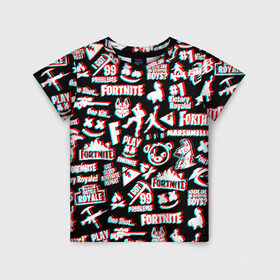 Детская футболка 3D с принтом FORTNITE ПАТТЕРН в Екатеринбурге, 100% гипоаллергенный полиэфир | прямой крой, круглый вырез горловины, длина до линии бедер, чуть спущенное плечо, ткань немного тянется | fortnite | glitch | marshmello | глитч | маршмелло | фортнайт