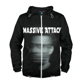 Мужская ветровка 3D с принтом Massive Attack в Екатеринбурге, 100% полиэстер | подол и капюшон оформлены резинкой с фиксаторами, два кармана без застежек по бокам, один потайной карман на груди | грант маршалл | роберт дель ная | трип хоп