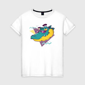 Женская футболка хлопок с принтом Летний Крокодил в Екатеринбурге, 100% хлопок | прямой крой, круглый вырез горловины, длина до линии бедер, слегка спущенное плечо | alligator | summer | аллигатор | крокодил | летние | лето