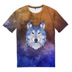 Мужская футболка 3D с принтом Волк в Екатеринбурге, 100% полиэфир | прямой крой, круглый вырез горловины, длина до линии бедер | волк | геометрия | градиент | дикое животное | животное | текстура