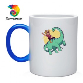 Кружка хамелеон с принтом Ковбой на Динозавре в Екатеринбурге, керамика | меняет цвет при нагревании, емкость 330 мл | dinosaur | дино | динозавр | ковбой