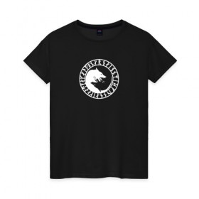 Женская футболка хлопок с принтом Викинги в Екатеринбурге, 100% хлопок | прямой крой, круглый вырез горловины, длина до линии бедер, слегка спущенное плечо | викинги | волк | лого | руны | сериал