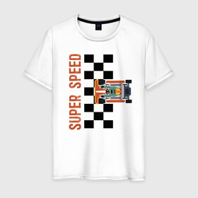 Мужская футболка хлопок с принтом SUPER SPEED в Екатеринбурге, 100% хлопок | прямой крой, круглый вырез горловины, длина до линии бедер, слегка спущенное плечо. | karting | автомобили | вождение | гонки | картинг | машины | рэйсинг | экстрим | экстримальныйспорт