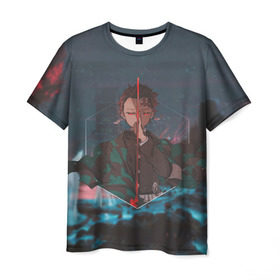 Мужская футболка 3D с принтом Танджиро Камадо в Екатеринбурге, 100% полиэфир | прямой крой, круглый вырез горловины, длина до линии бедер | аниме | клинок рассекающий демонов | танджиро камадо