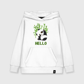 Детская толстовка хлопок с принтом Panda Hello в Екатеринбурге, 100% хлопок | Круглый горловой вырез, эластичные манжеты, пояс, капюшен | Тематика изображения на принте: panda hello | животные | панда | панды | привет