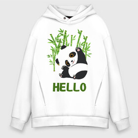 Мужское худи Oversize хлопок с принтом Panda Hello в Екатеринбурге, френч-терри — 70% хлопок, 30% полиэстер. Мягкий теплый начес внутри —100% хлопок | боковые карманы, эластичные манжеты и нижняя кромка, капюшон на магнитной кнопке | panda hello | животные | панда | панды | привет