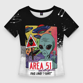 Женская футболка 3D Slim с принтом Штурм зоны 51 в Екатеринбурге,  |  | 51 | area | area 51 | nlo | звезды | зона 51 | инопланетяне | инопланетянин | нло | пришелец | пришельцы | штурм зоны 51