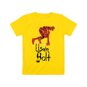 Детская футболка хлопок с принтом Usain Bolt в Екатеринбурге, 100% хлопок | круглый вырез горловины, полуприлегающий силуэт, длина до линии бедер | athletics | jamaica | man | run | runner | sport | sportsman | usain bolt | легкая атлетика | мужчина | спорт | спортсмен | ямайка
