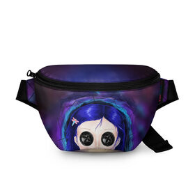 Поясная сумка 3D с принтом Coraline в Екатеринбурге, 100% полиэстер | плотная ткань, ремень с регулируемой длиной, внутри несколько карманов для мелочей, основное отделение и карман с обратной стороны сумки застегиваются на молнию | coraline | neil gaiman | тим бёртон