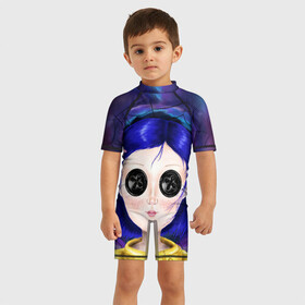 Детский купальный костюм 3D с принтом Coraline в Екатеринбурге, Полиэстер 85%, Спандекс 15% | застежка на молнии на спине | coraline | neil gaiman | тим бёртон